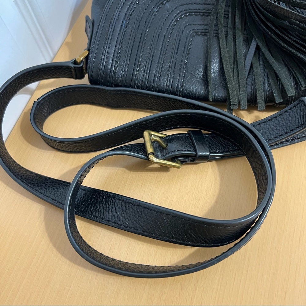 Fossil Emi Tassel Black Leather Crossbody Saddle Bag - Picture 9 of 14